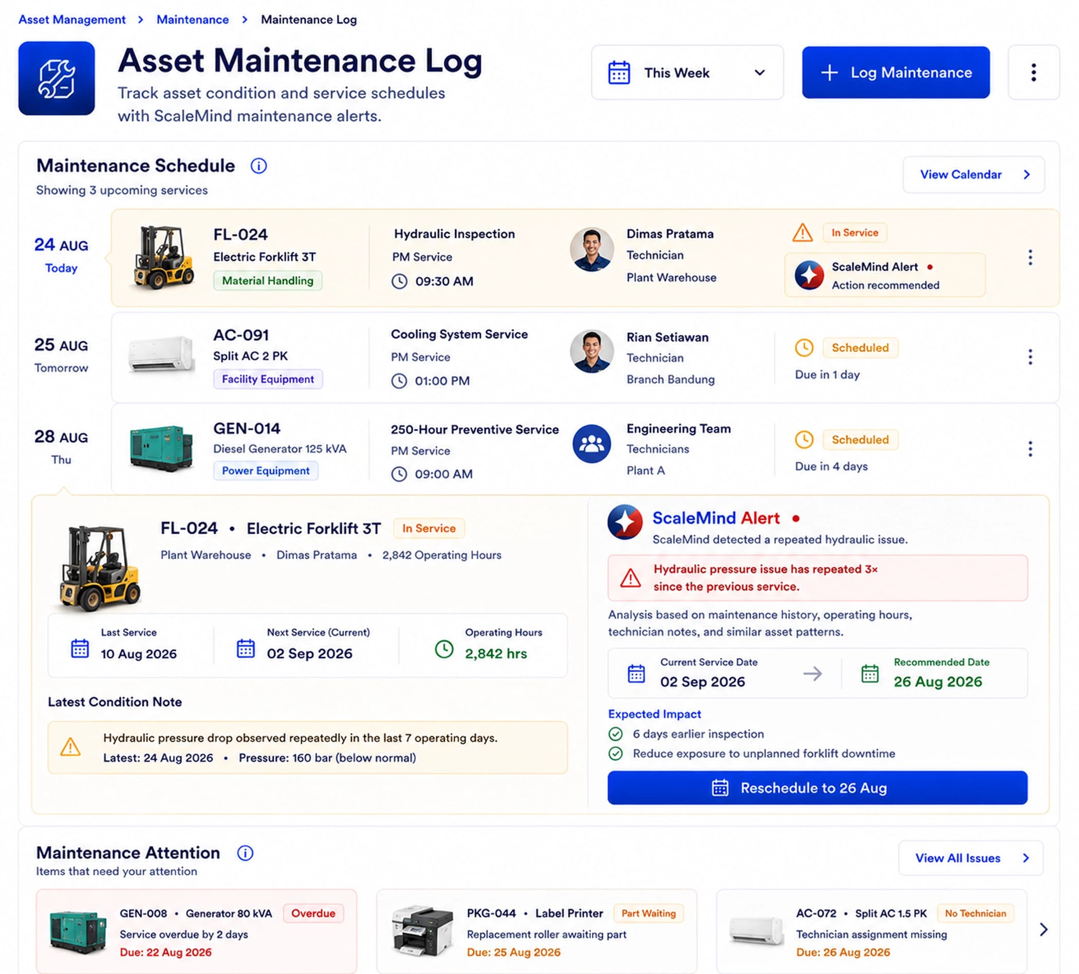 Asset Maintenance Log