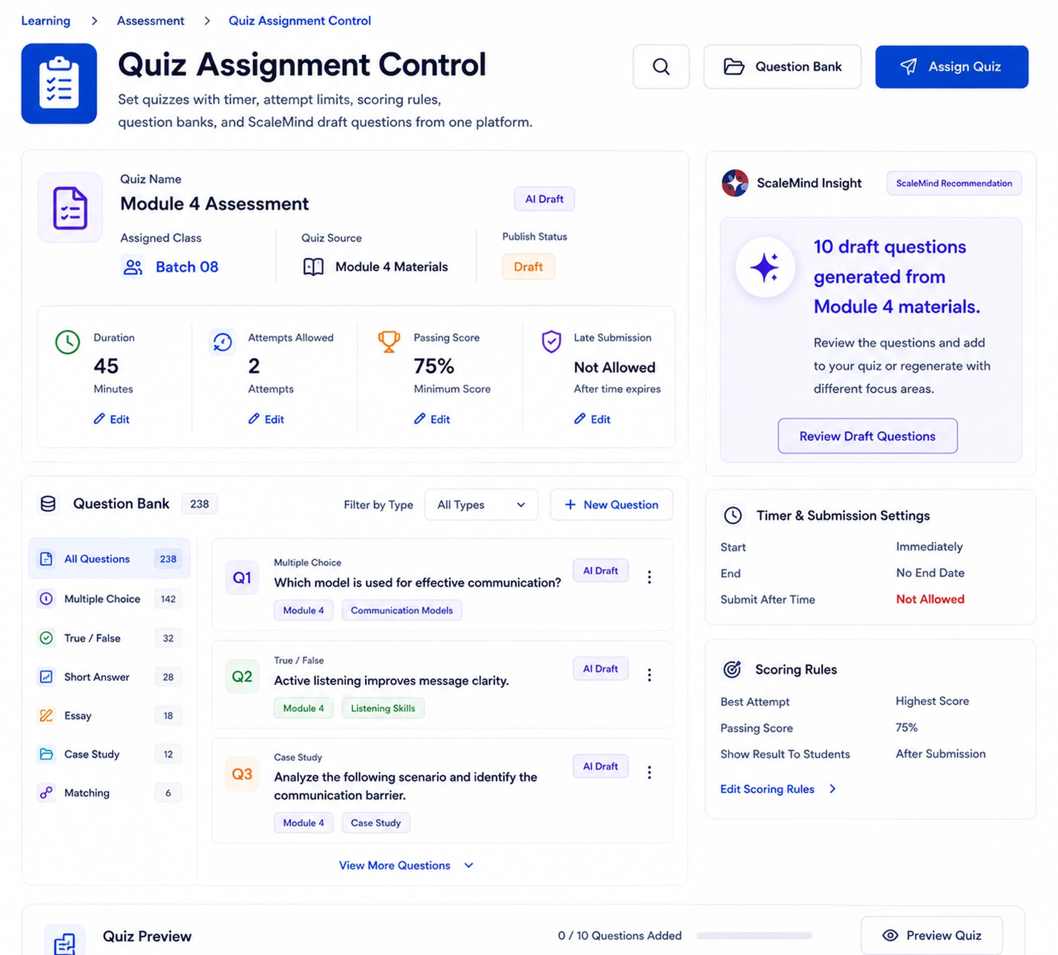 Quiz Assignment Control