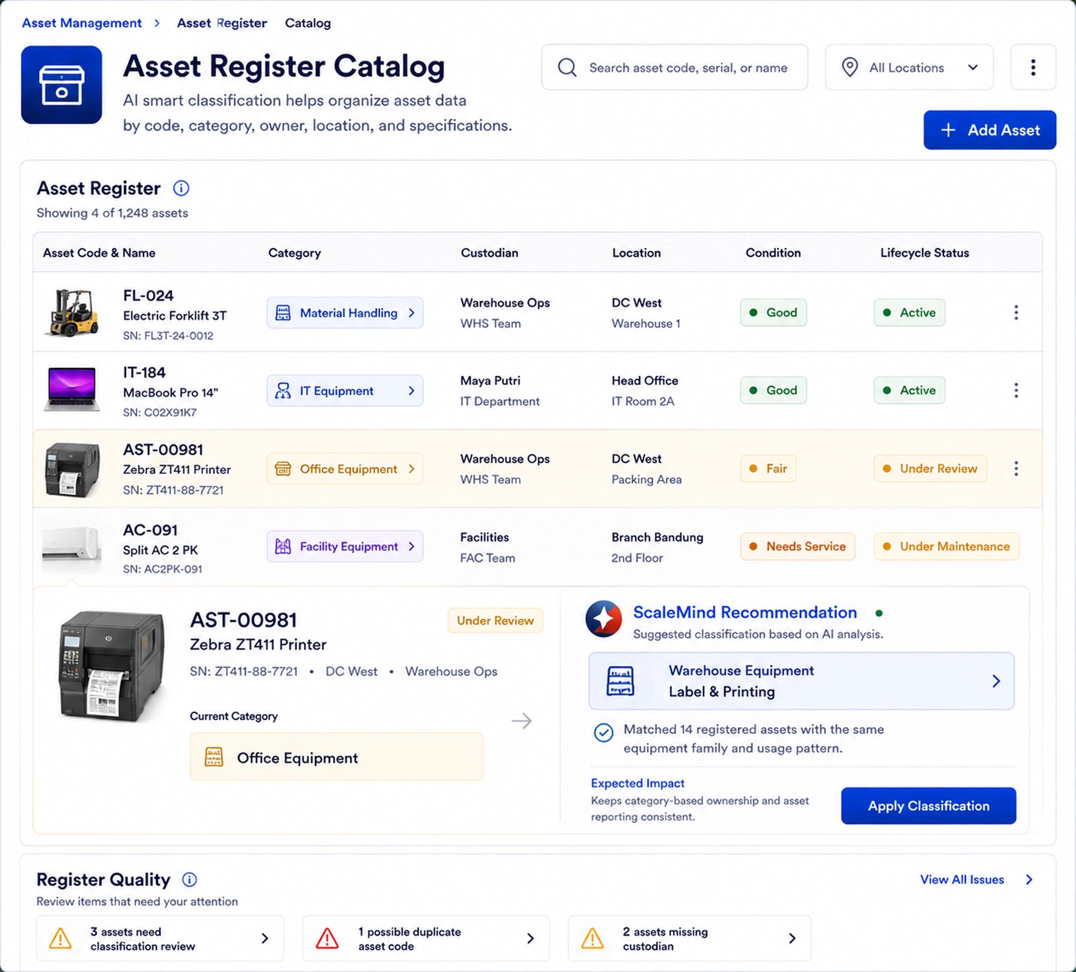Asset Register Catalog