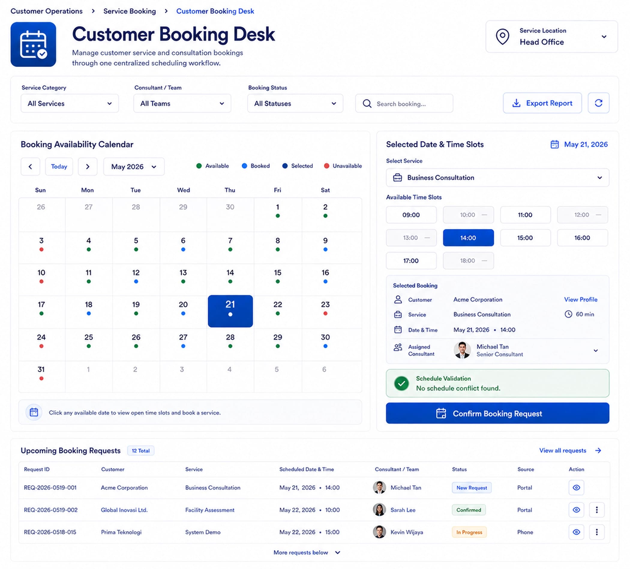 Customer Booking Desk