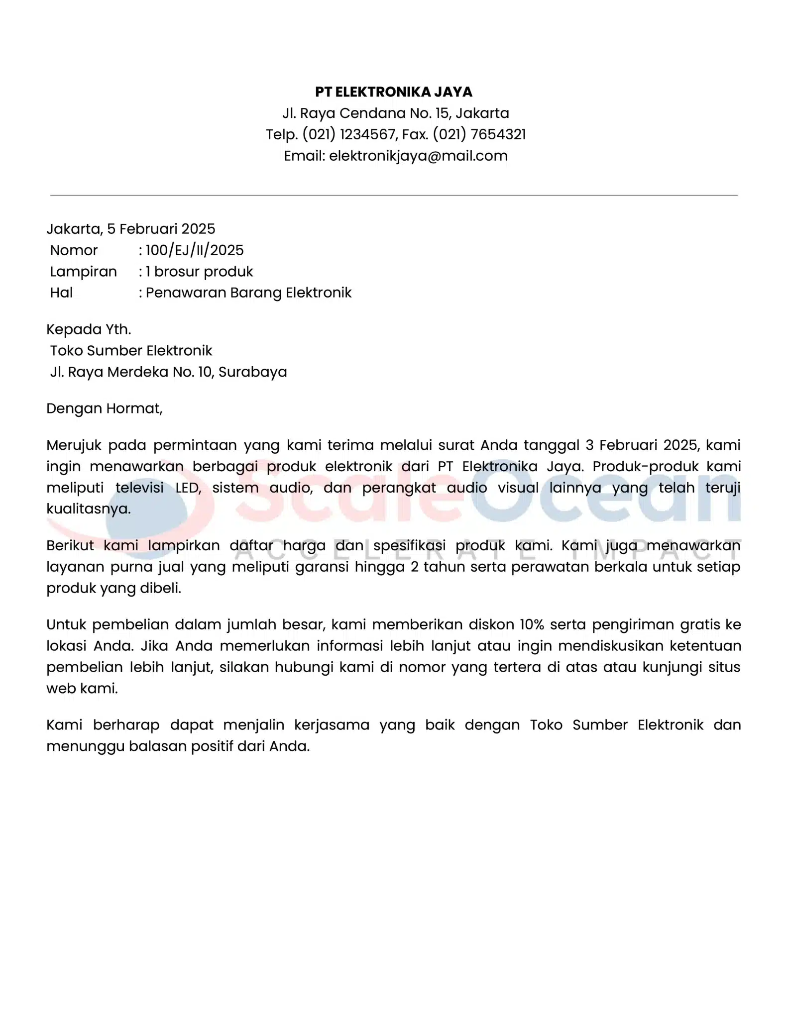 Contoh Surat Penawaran Barang Elektronik