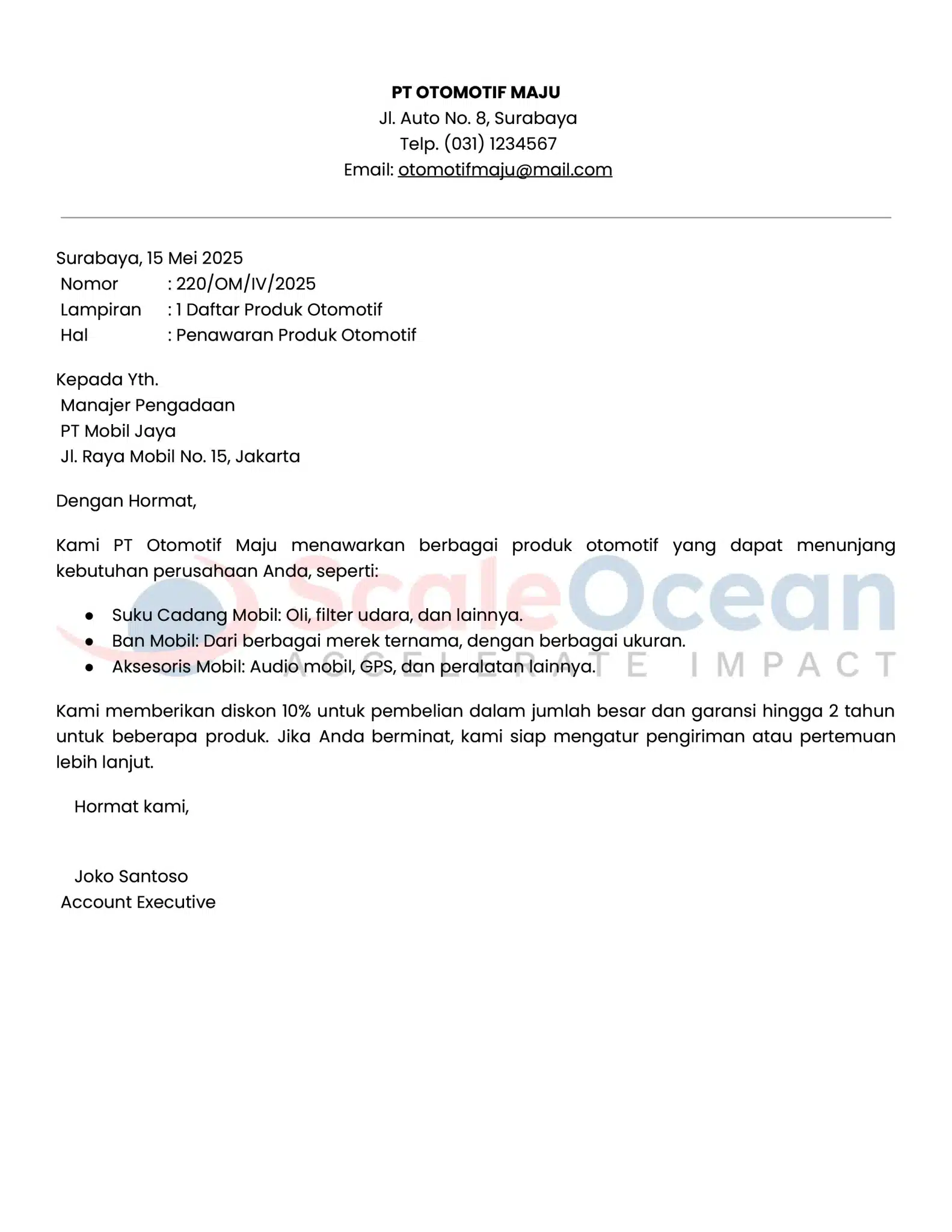Contoh Surat Penawaran Produk Otomotif