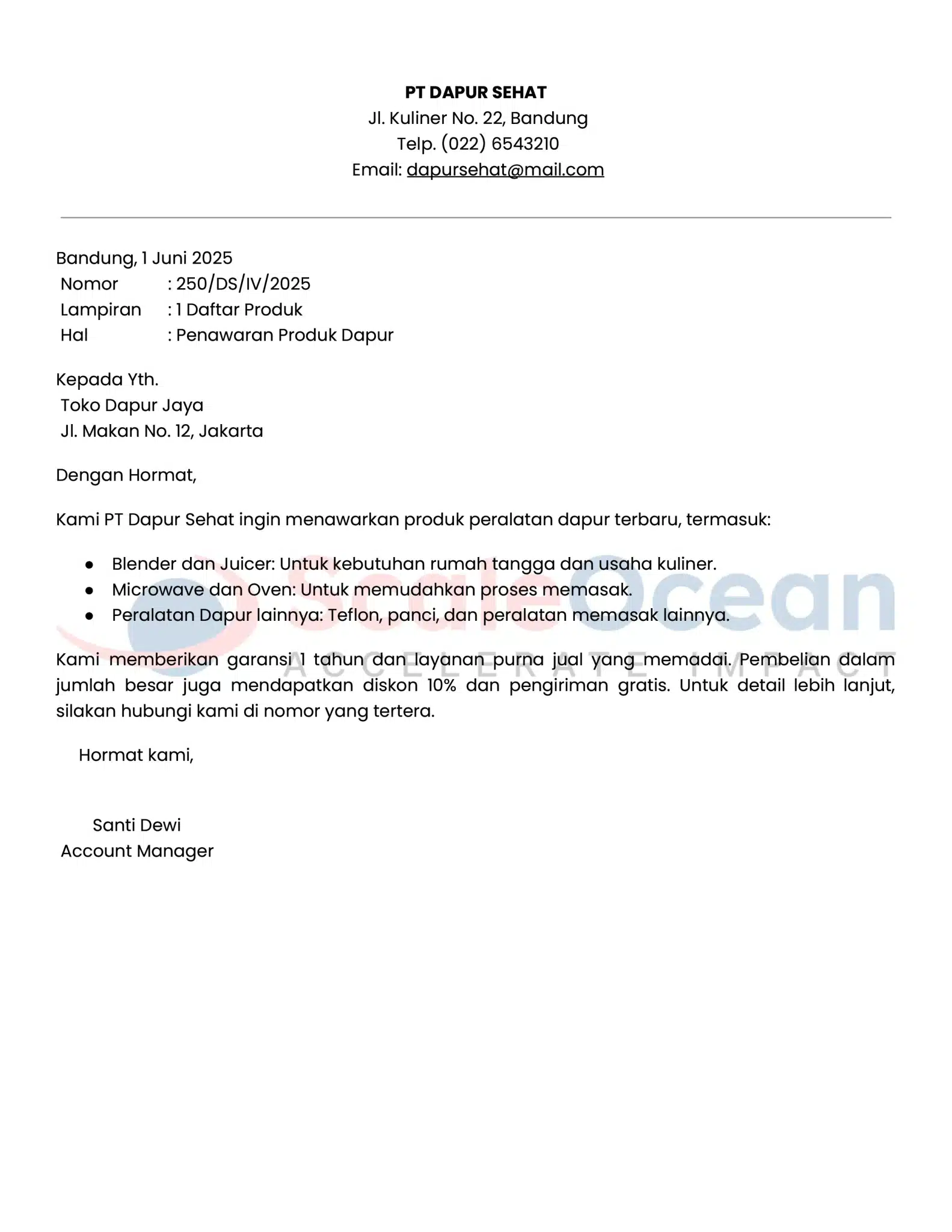 Contoh Surat Penawaran Peralatan Dapur