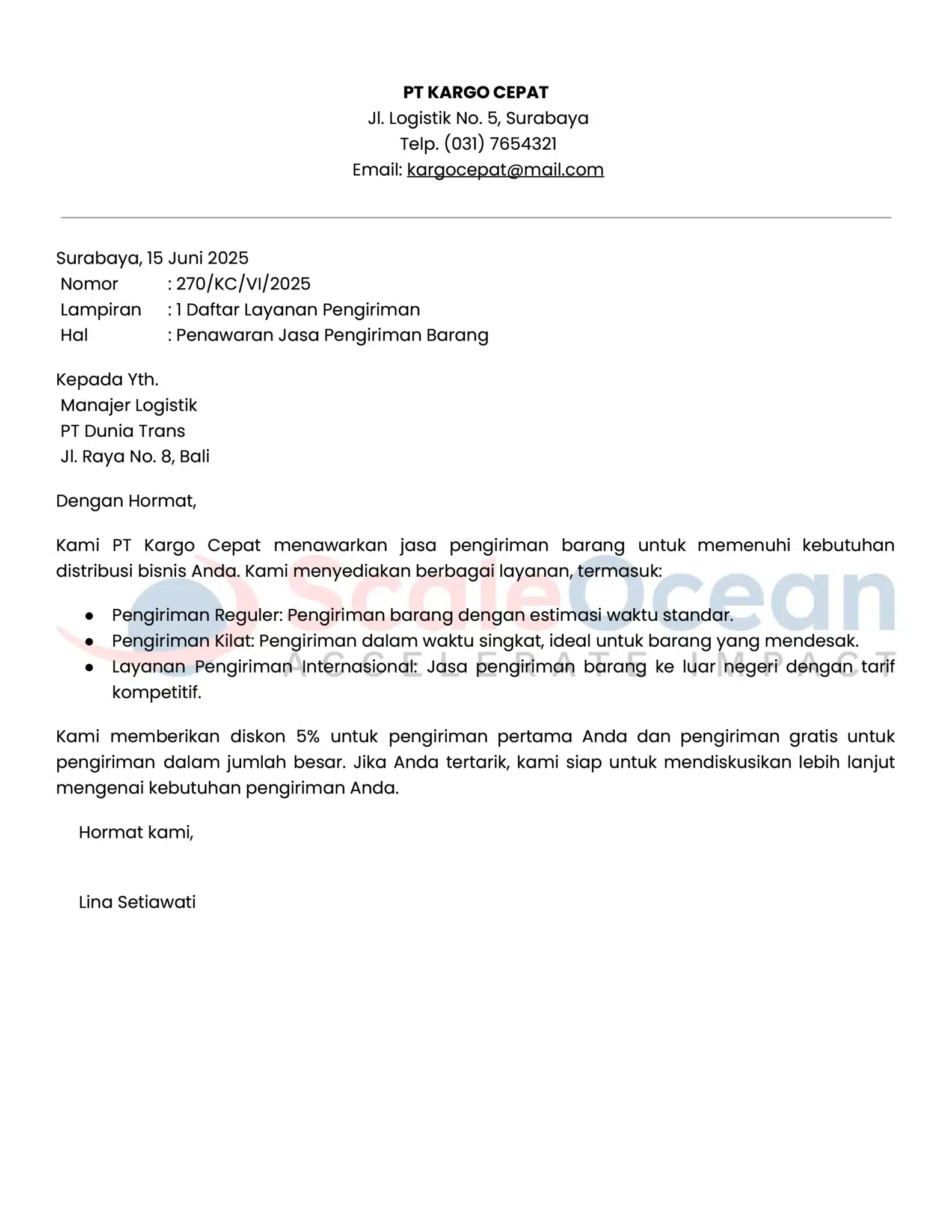 Contoh Surat Penawaran Jasa Pengiriman Barang