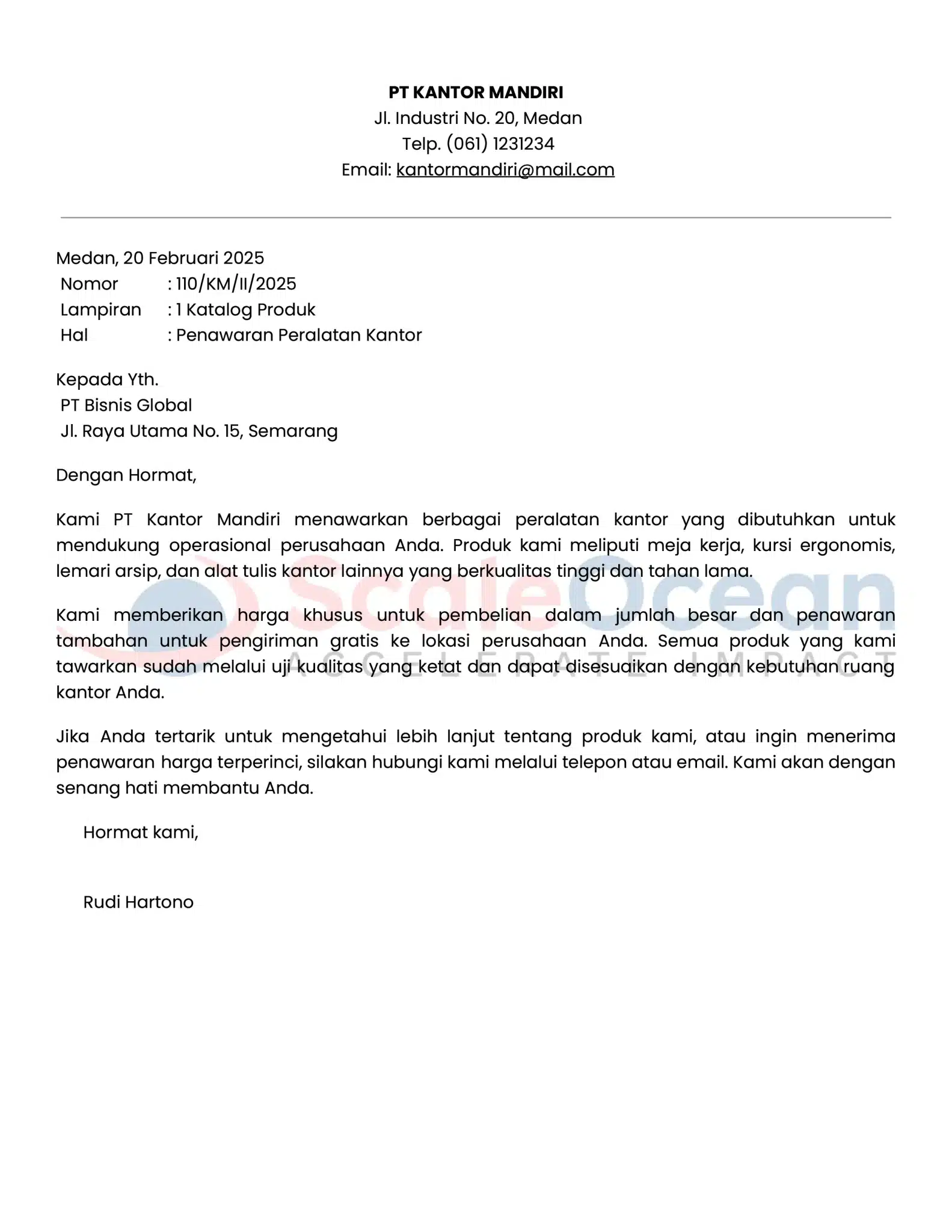 Contoh Surat Penawaran Peralatan Kantor