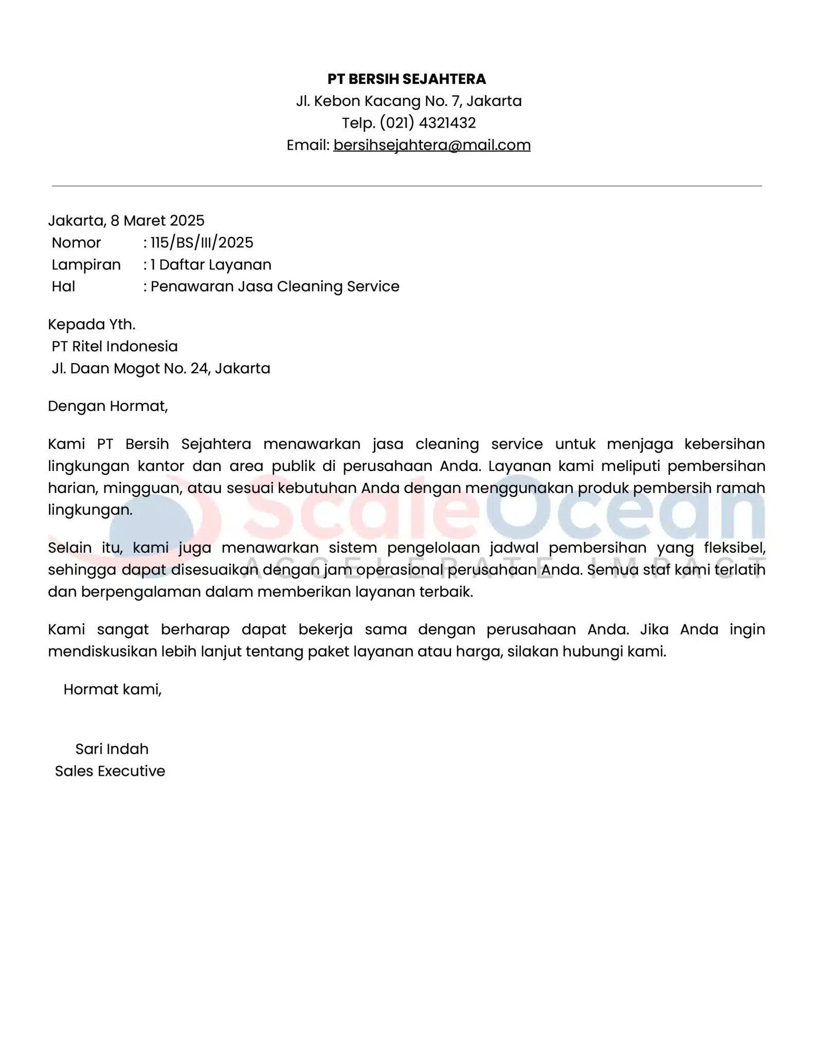 Contoh Surat Penawaran Jasa Cleaning Service