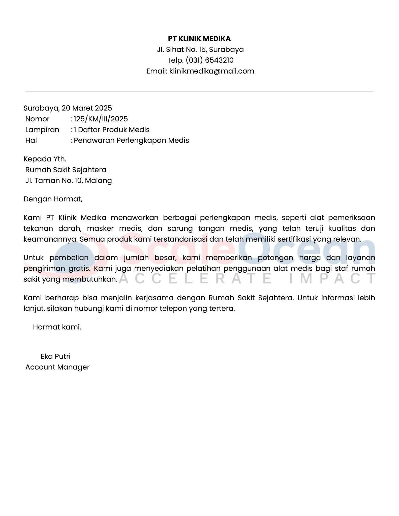 Contoh Surat Penawaran Perlengkapan Medis