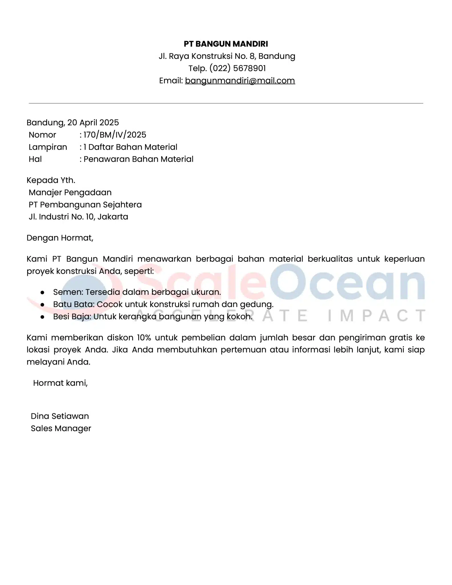 Contoh Surat Penawaran Bahan Material