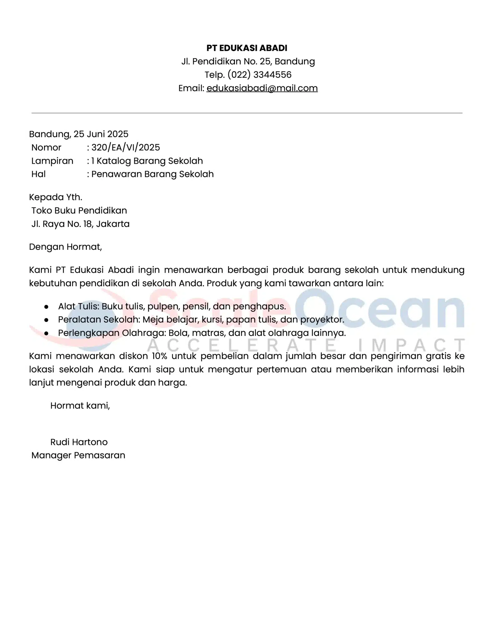 Contoh Surat Penawaran Barang Sekolah