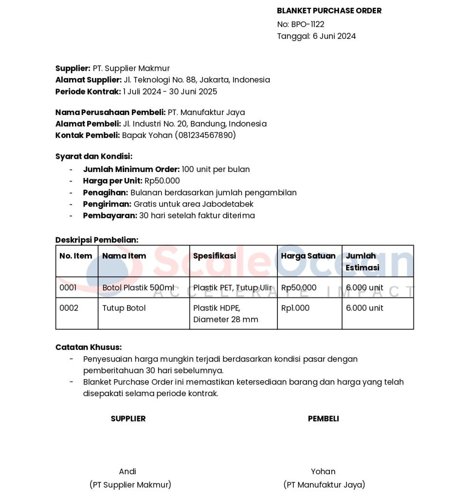 contoh blanket purchase order