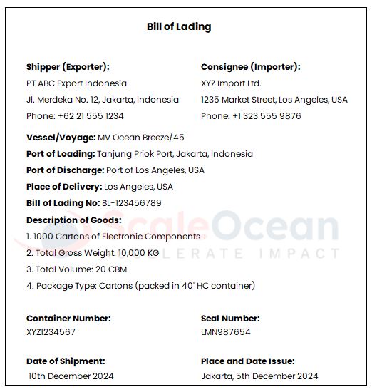 contoh bill of lading