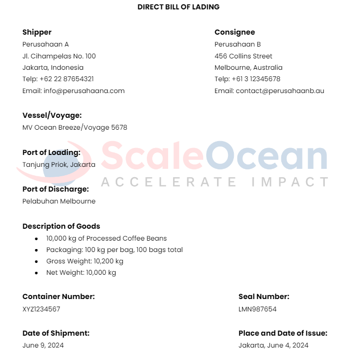 direct bill of lading