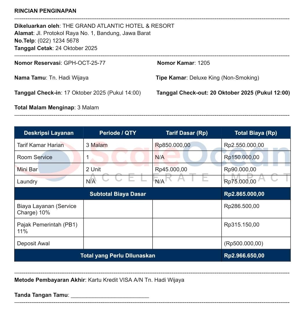 Berikut adalah contoh nota hotel.