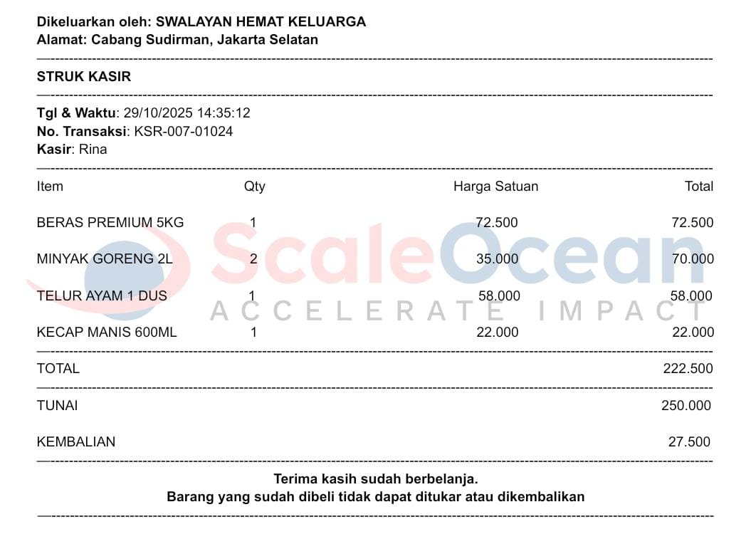 Berikut adalah contoh nota pembelian barang makanan.
