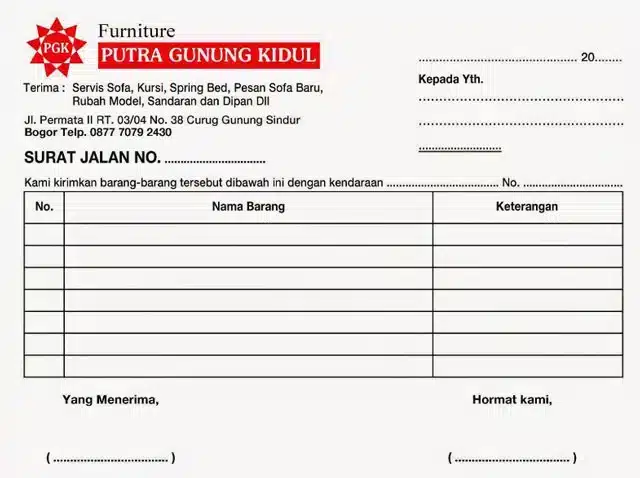 Contoh Surat Jalan Pengeluaran Barang