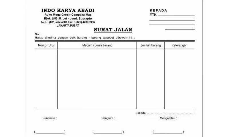 Contoh Surat Jalan Barang