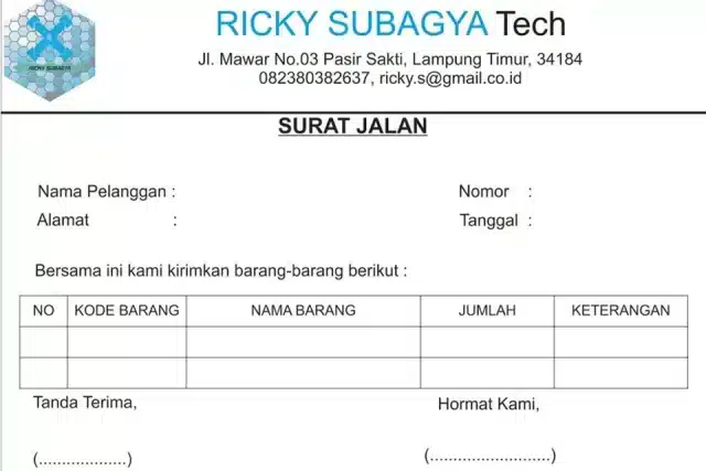 Contoh Surat Jalan Barang