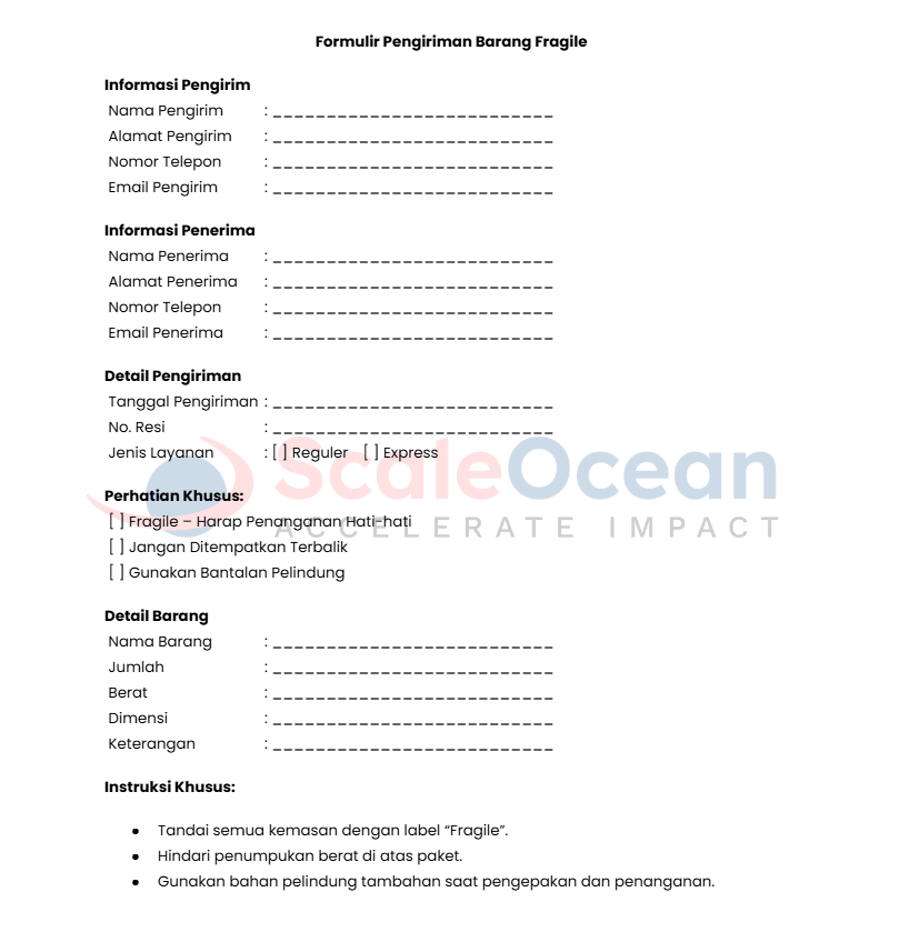 Contoh Formulir Pengiriman Barang Fragile