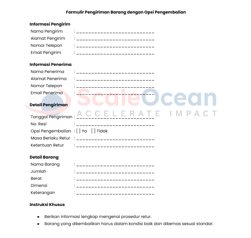 Contoh Formulir Pengiriman dengan Opsi Pengembalian