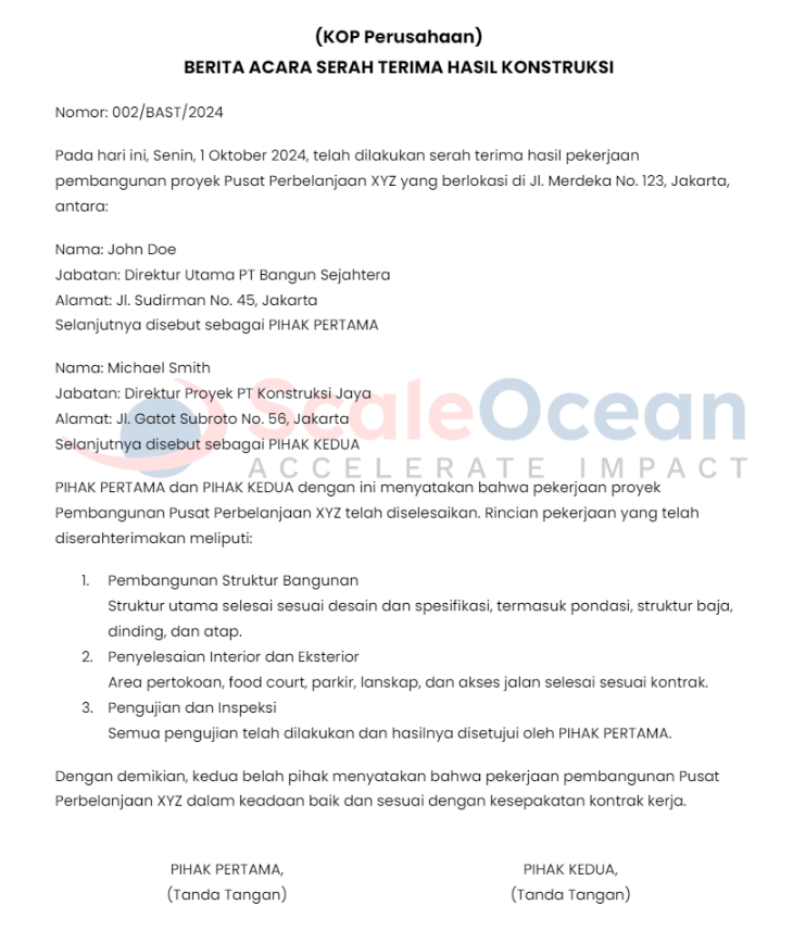 format dan contoh bast proyek konstruksi