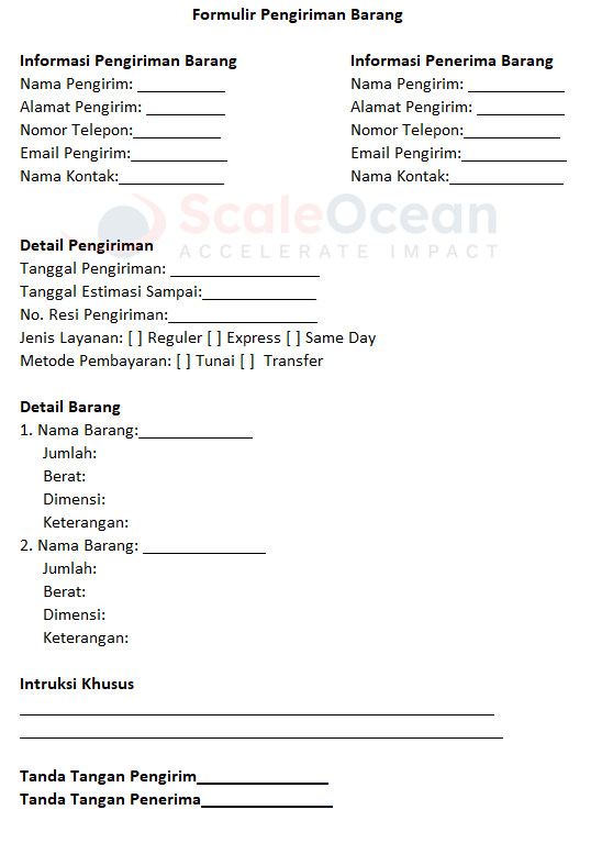 Contoh Formulir Pengiriman Barang
