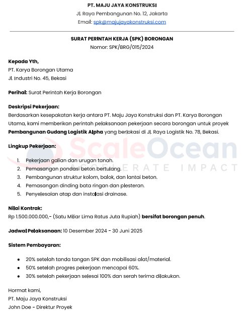 contoh surat perintah kerja borongan