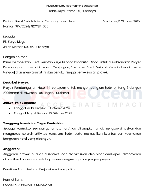 contoh surat perintah kerja proyek