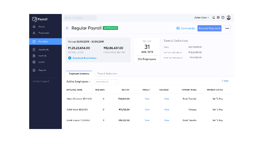 zoho payroll