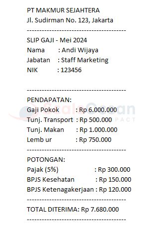Contoh Slip Gaji Karyawan Swasta