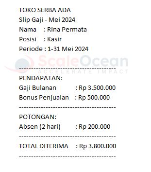 Contoh Slip Gaji Karyawan Toko