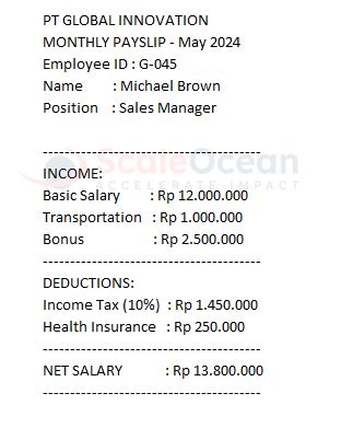 Contoh Slip Gaji Karyawan dalam Bahasa Inggris
