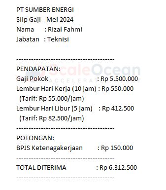 Contoh Slip Gaji Karyawan dengan Detail Lembur