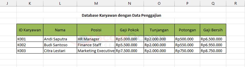 Contoh Database Karyawan Perusahaan Excel dengan Data Penggajian