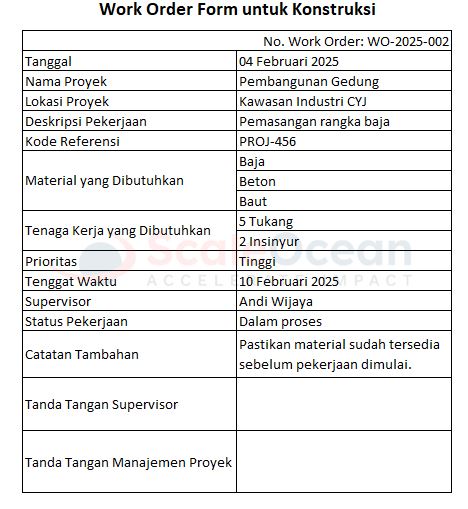 Template Work Order untuk Industri Konstruksi