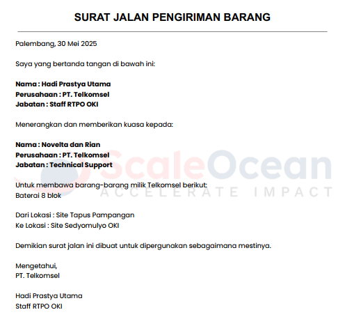 Contoh Surat Jalan Pengiriman Barang Penyedia Layanan Internet