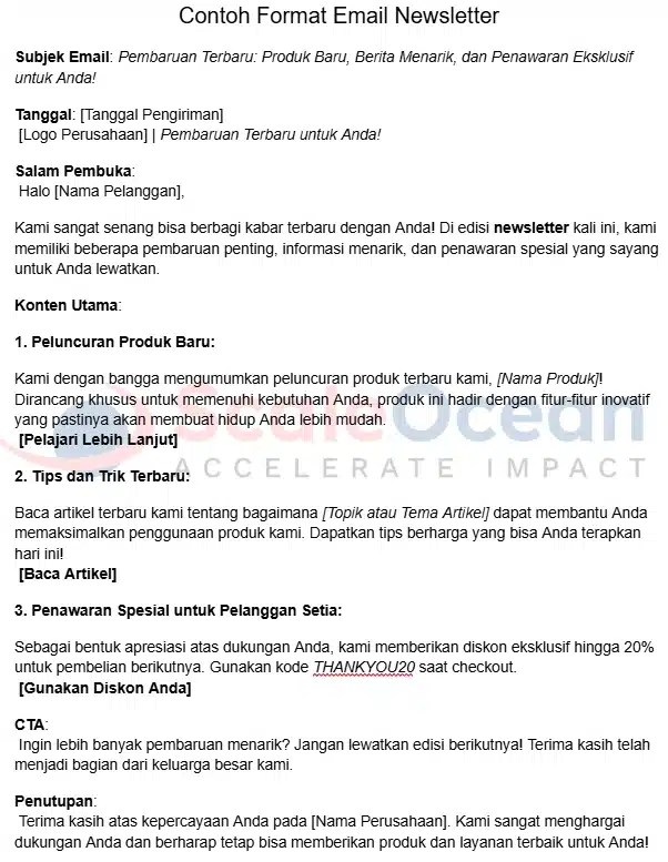 Berikut ini adalah contoh format dan struktur email newsletter