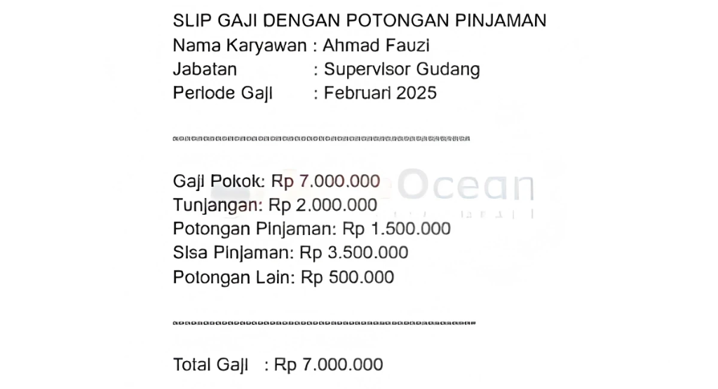Slip Gaji dengan Potongan Pinjaman Karyawan