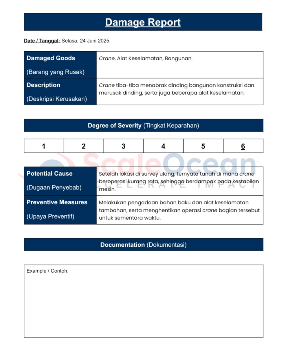 Contoh damage report kasus konstruksi.