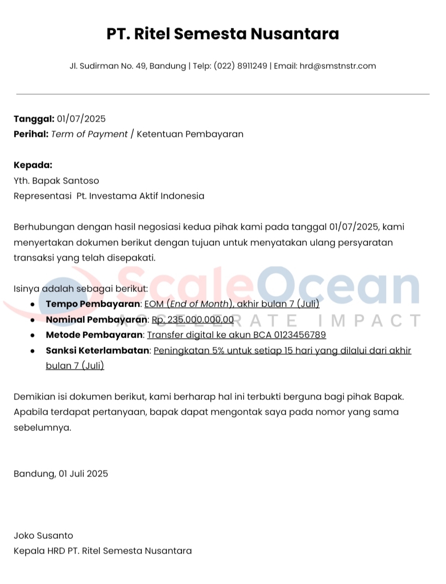 Contoh term of payment.