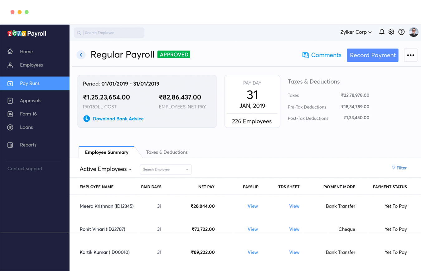 Zoho Payroll Software