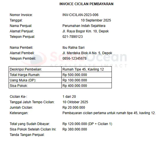 Contoh Invoice Cicilan Pembayaran