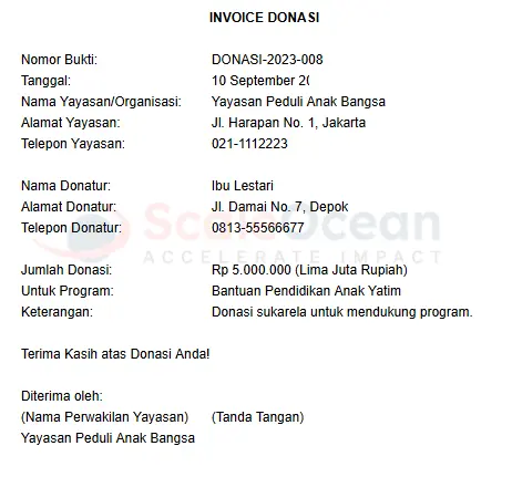 Contoh Invoice Donasi
