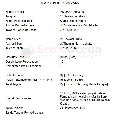 Contoh Invoice Penjualan Jasa