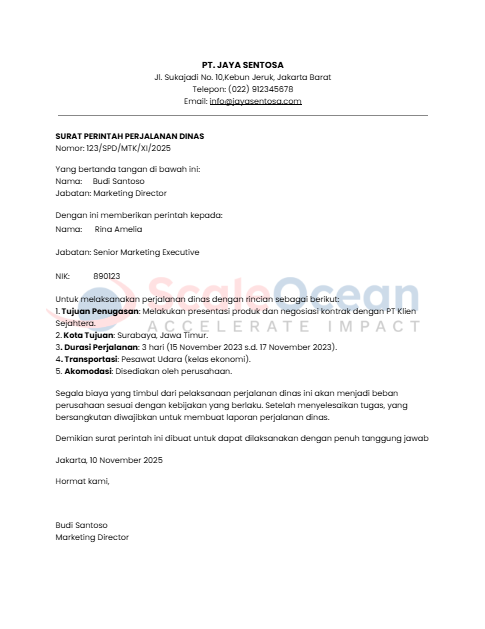 Contoh Surat Perjalanan Dinas untuk Karyawan Perusahaan Swasta