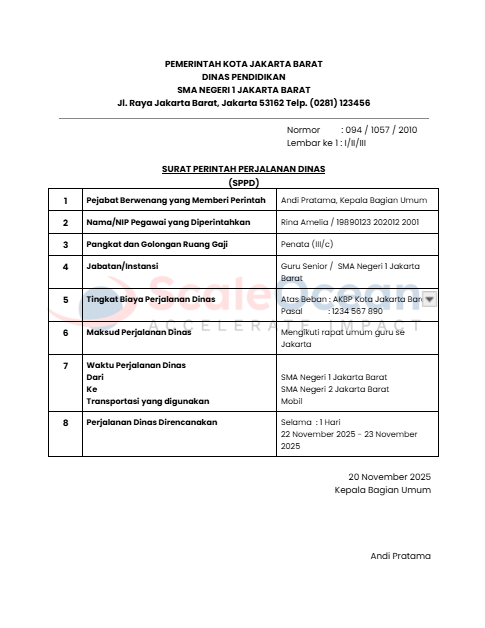 Contoh Surat Perjalanan Dinas untuk Instansi Pemerintahan (Format SPPD)