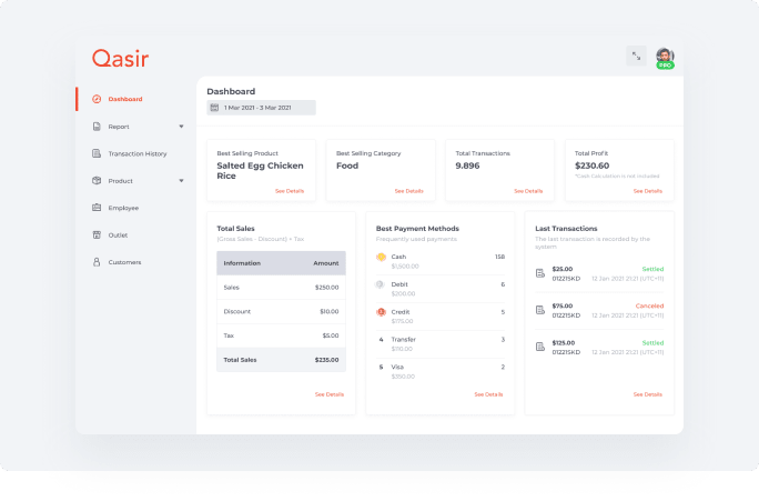 Contoh dashboard aplikasi kasir Qasir.