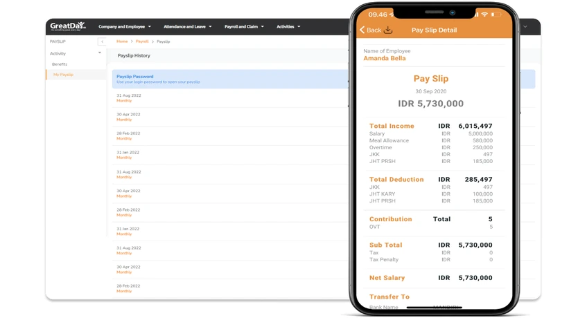 Berikut adalah dashboard software payroll GreatDay HR.