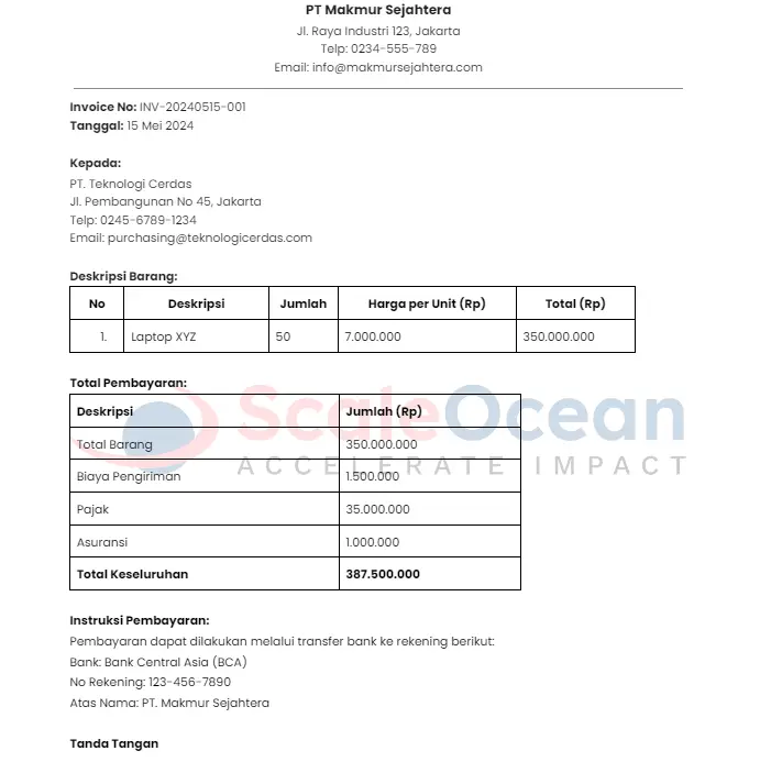 Contoh Invoice Pengiriman Barang