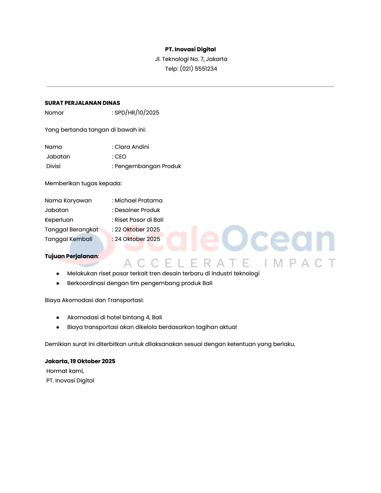 Contoh Surat Perjalanan Dinas untuk Karyawan Perusahaan Start-Up