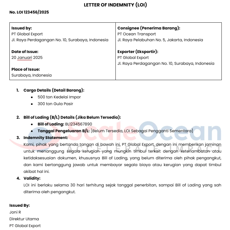 LETTER OF INDEMNITY (LOI)